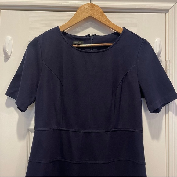 Talbots Dress Women’s Sz 8 Petite Navy Blue Short Sleeves Knee Length Stretch - Picture 3 of 10